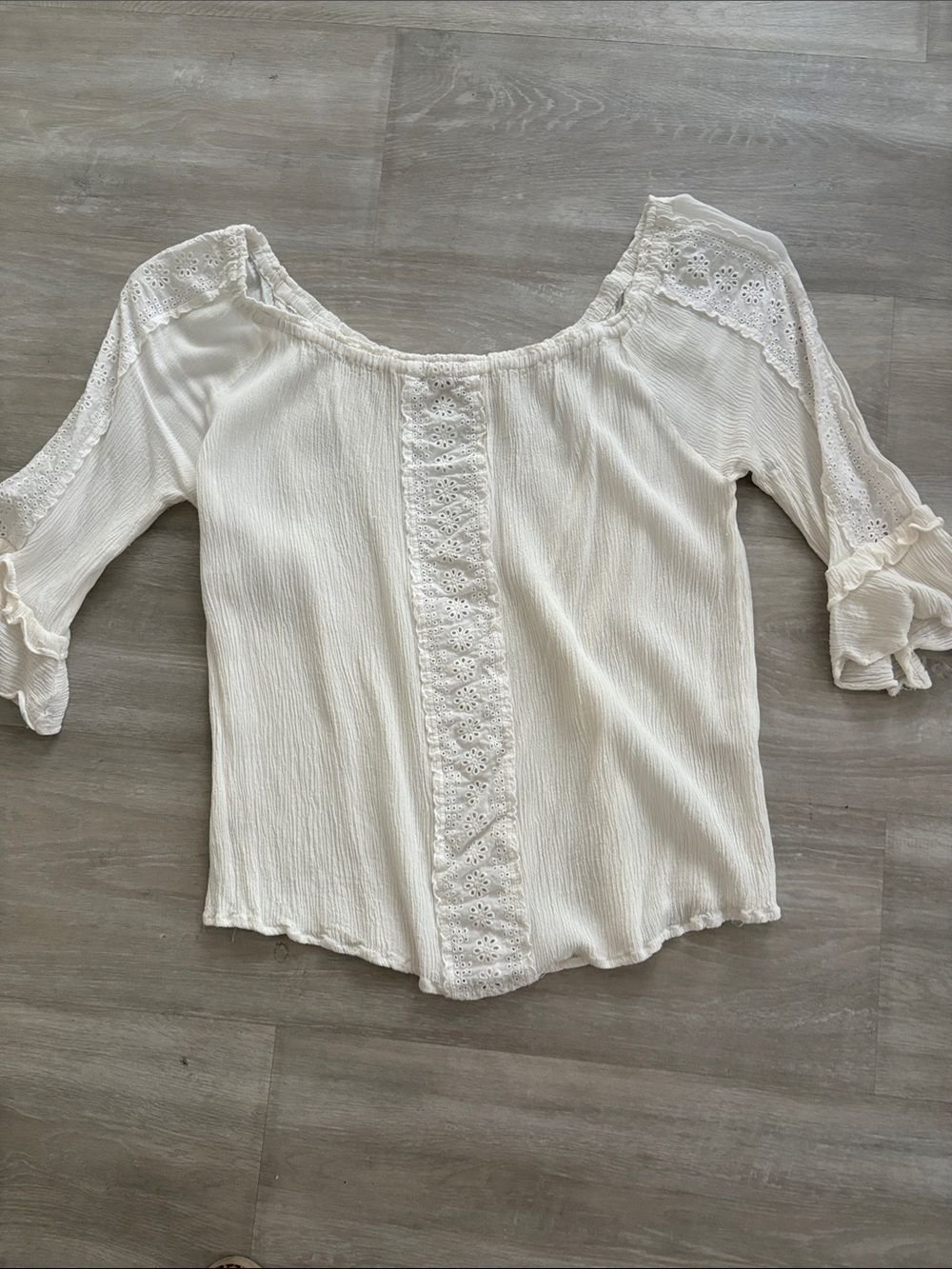 Boho Cream Lace-Trim Peasant Blouse